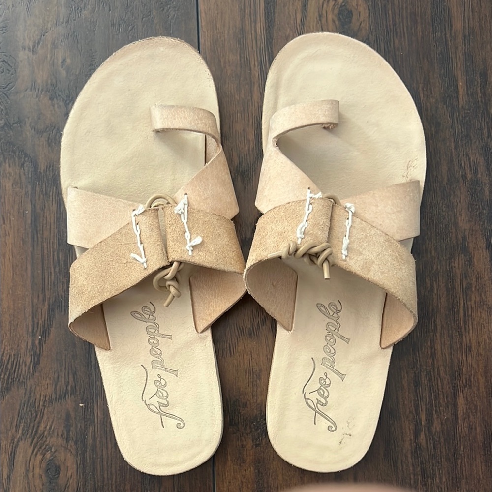 Free People Tan Sandals with T-Strap Design